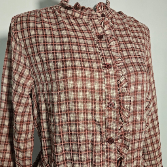 Hem & Thread Plaid Ruffle Mini Dress Western Prairie Tie Waist Small NWT Country - Picture 3 of 7